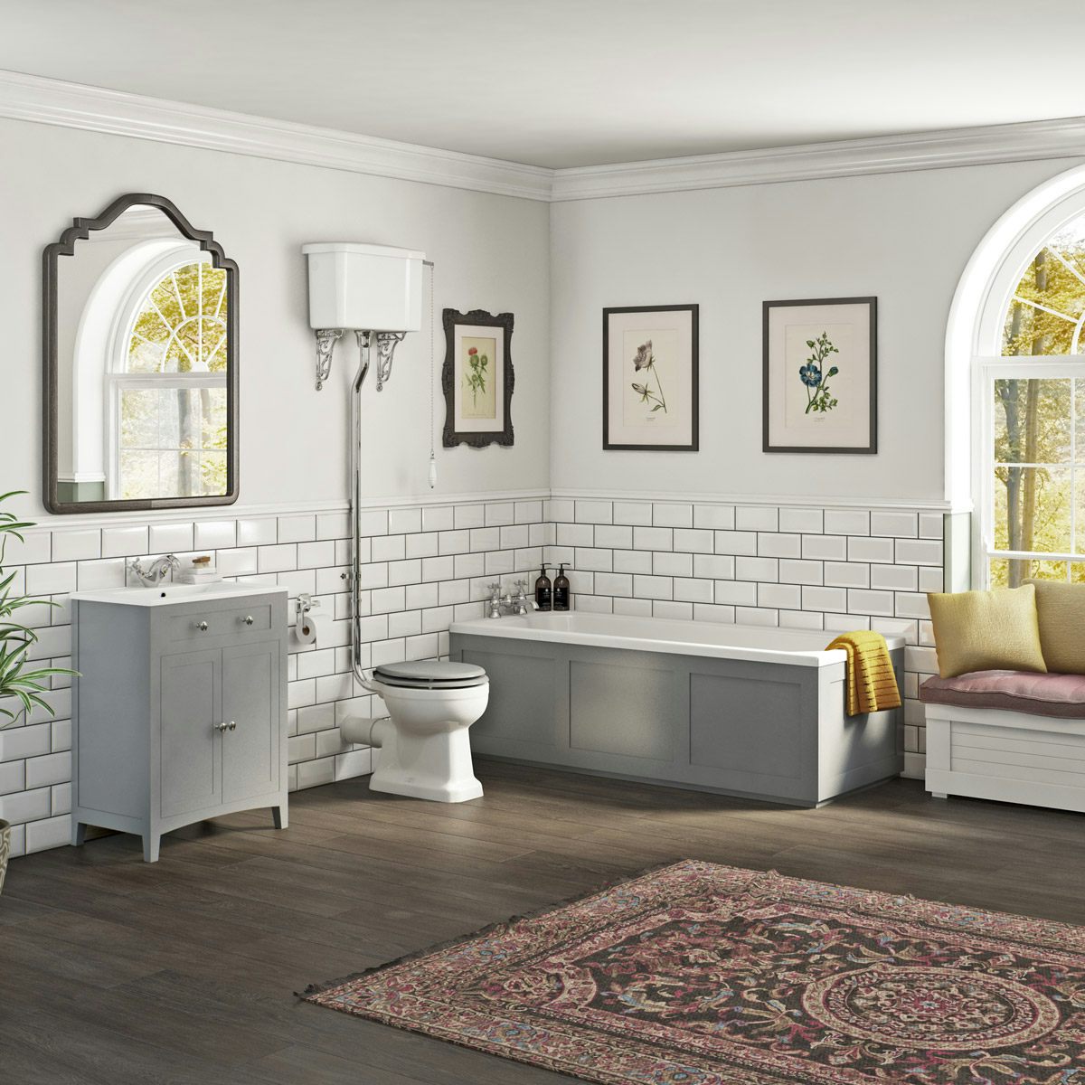 The Bath Co. Camberley satin grey furniture suite with straight bath 1700 x 700