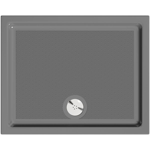 Mode 6mm matt black shower door with grey anti slip shower tray 1200 x 800