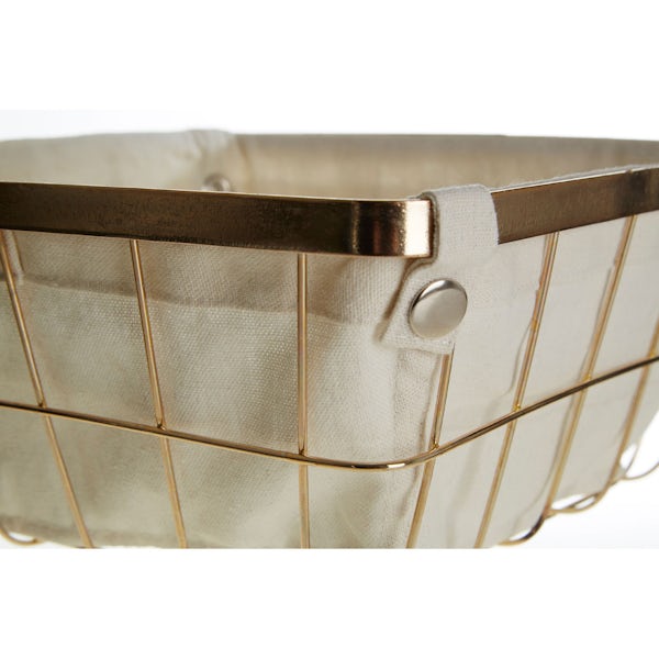 Gold finish small storage basket with cotton liner