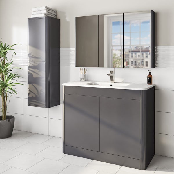 Mode Carter slate gloss grey furniture package with floorstanding vanity unit 1000mm