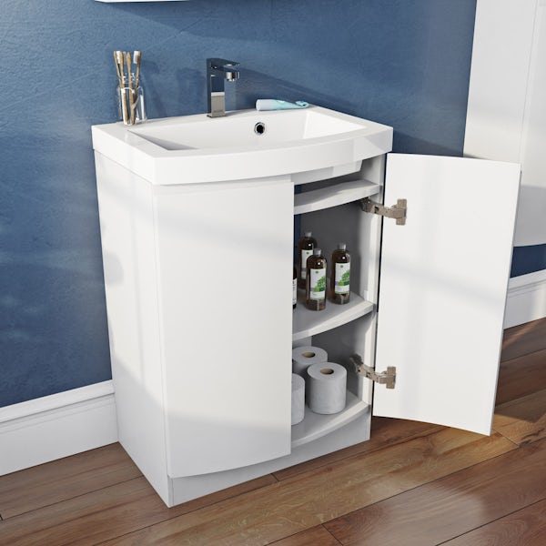 Mode Harrison white floorstanding vanity door unit and basin 600mm with tap