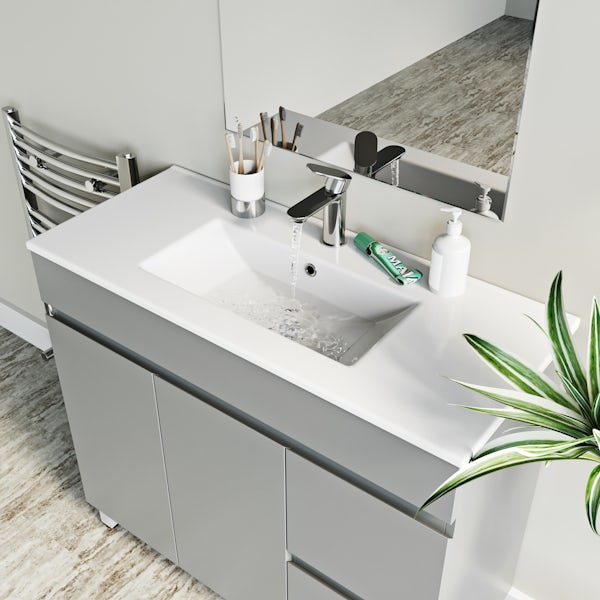 Orchard Thames satin grey floorstanding vanity unit and ceramic basin 915mm with tap