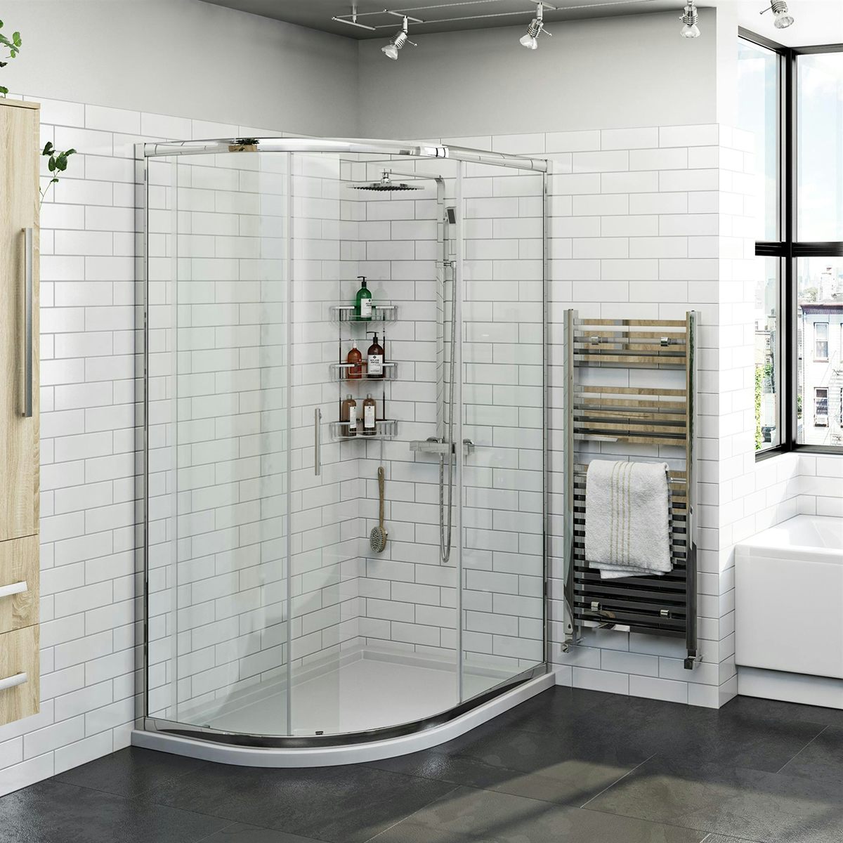 Orchard 6mm left handed offset quadrant shower enclosure and stone shower tray 1000 x 800