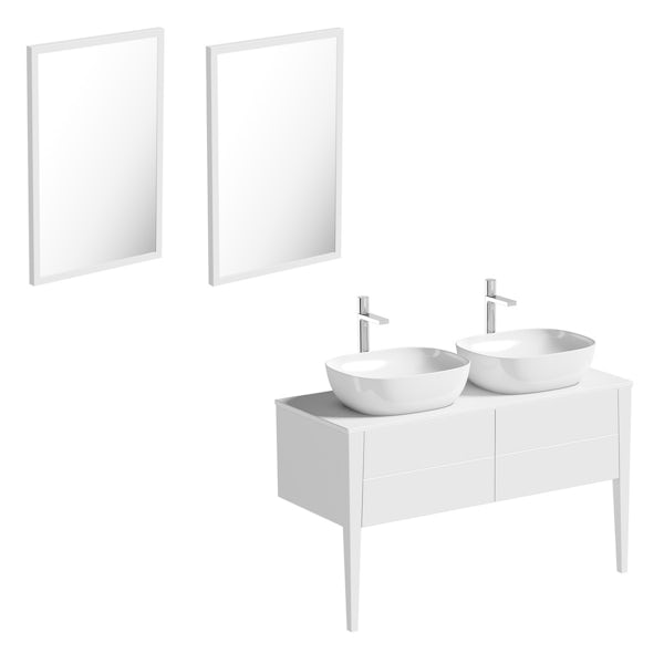Mode Hale white gloss countertop double basin vanity unit 1200mm with mirrors