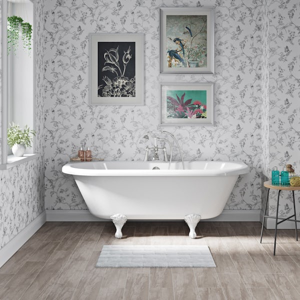 The Bath Co. Dulwich back to wall roll top bath with white ball and claw feet 1700 x 750
