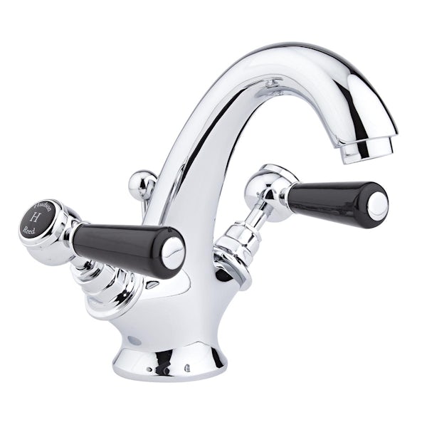 The Bath Co. Helmsley chrome basin mixer tap with black lever handle