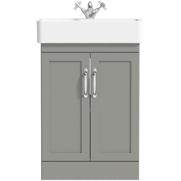 The Bath Co. Aylesford pebble grey floorstanding vanity unit and ceramic basin 575mm with tap