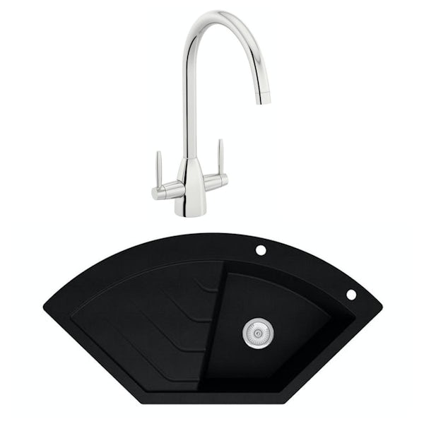 Schon Albro Obsidian black 1.0 bowl left hand kitchen sink with Schon dual lever kitchen tap