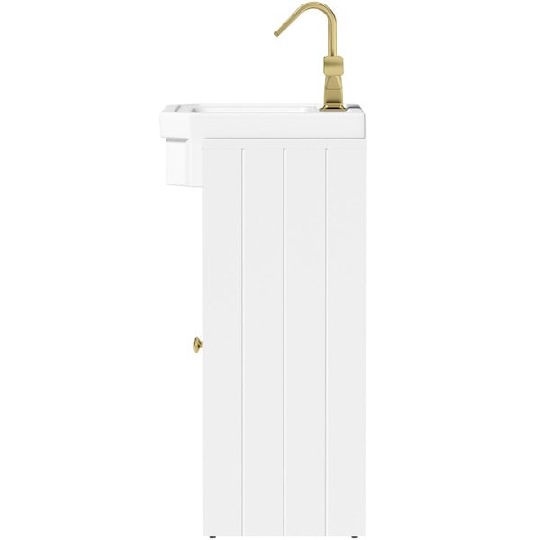 Orchard Dulwich matt white floorstanding vanity unit and Eton semi recessed basin 600mm - brushed brass