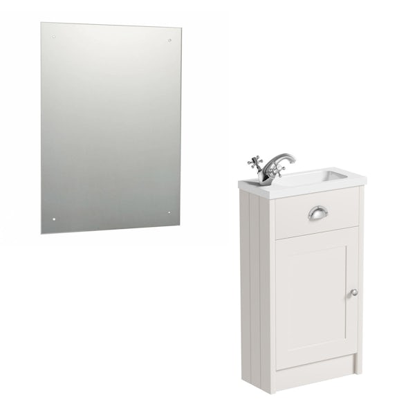 The Bath Co. Dulwich ivory cloakroom vanity unit and rectangular drilled mirror 600 x 450