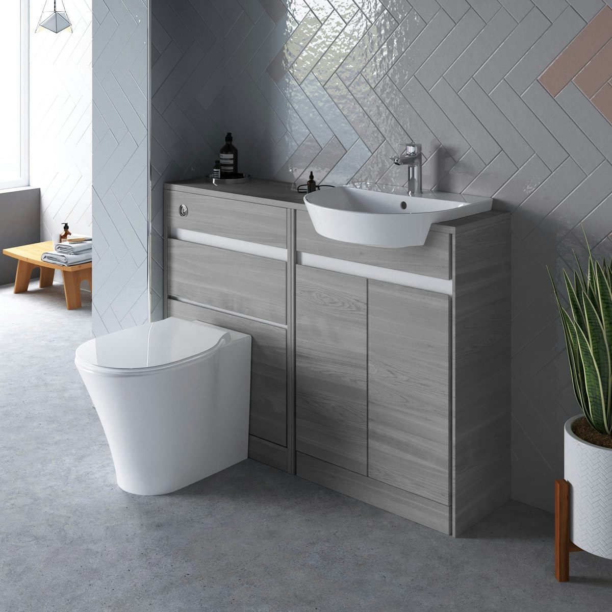 Ideal Standard Concept Air Wood Light Grey 1200 Combination Unit With Toilet And Seat