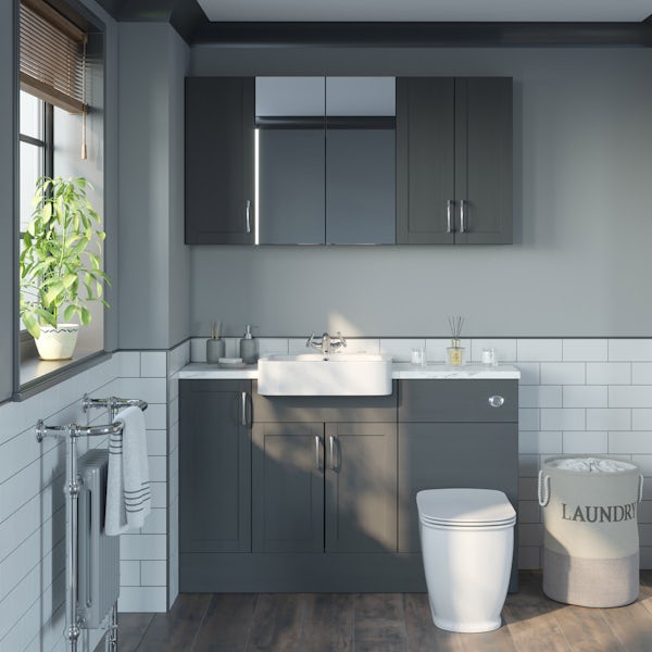 The Bath Co. Newbury dusk grey small fitted furniture & storage combination with white marble worktop