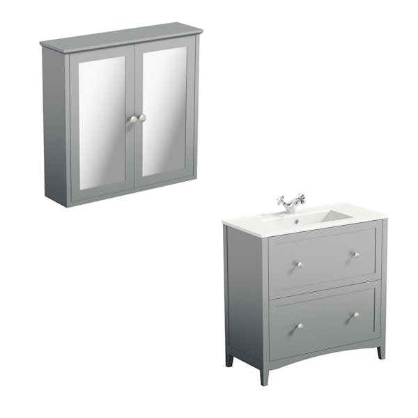 The Bath Co. Camberley satin grey vanity unit 800mm and mirror cabinet offer