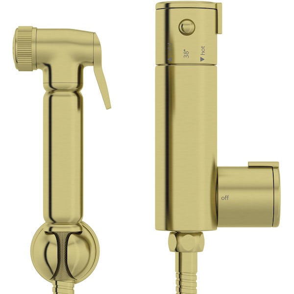 Orchard brushed brass douche kit with thermostatic mixer valve