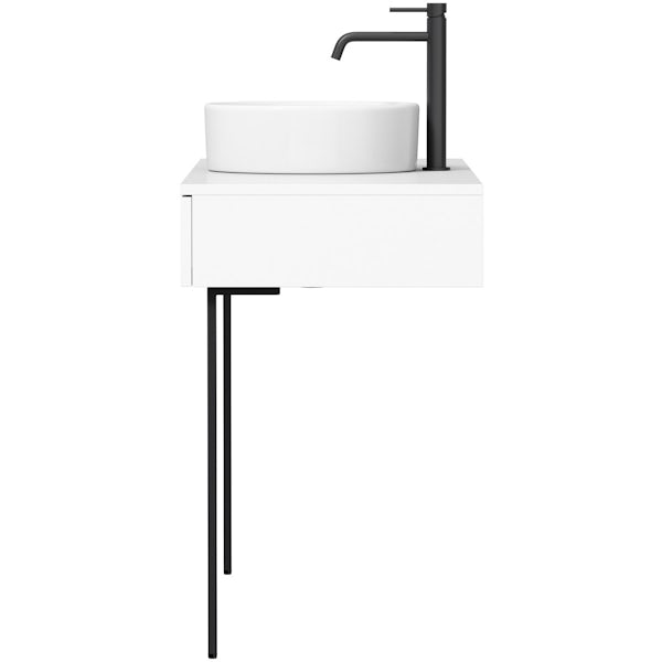 Mode Scher white countertop drawer unit and black steel legs 1200mm with Calhoun countertop basin, tap, waste and trap
