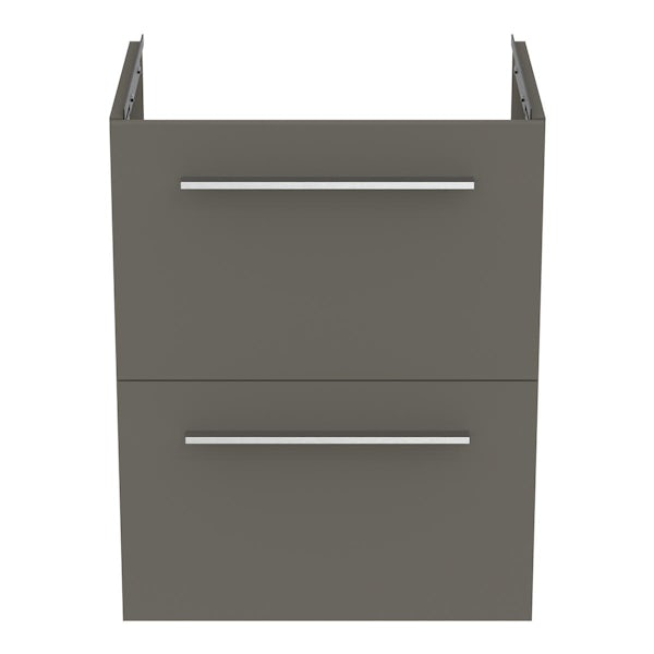 Ideal Standard i.life S quartz grey matt wall hung vanity unit with 2 drawers and brushed chrome handle 500mm