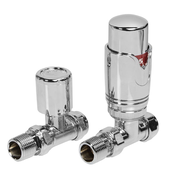 The Heating Co. Thermostatic straight radiator valves with lockshield - chrome