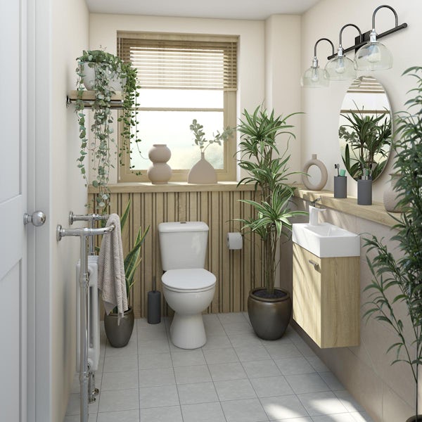 Clarity Compact oak wall hung cloakroom suite with close coupled toilet
