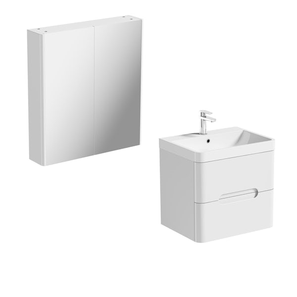 Mode Ellis white wall hung vanity unit 600mm and mirror cabinet offer