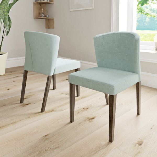 Hudson walnut and light cyan pair of dining chairs