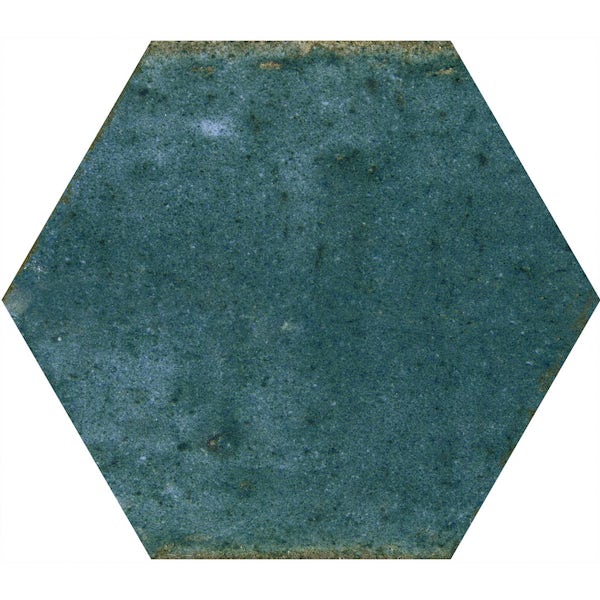 Calcolo Hope blue hexagon gloss ceramic wall tile 150 x 173mm