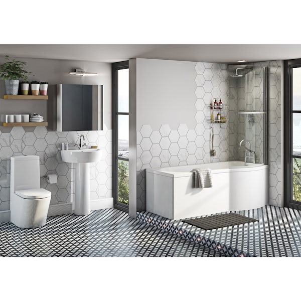 Mode Tate bathroom suite with right handed P shaped shower bath 1700 x 850