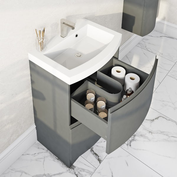 Mode Harrison slate grey floorstanding vanity drawer unit and basin 600mm with mirror