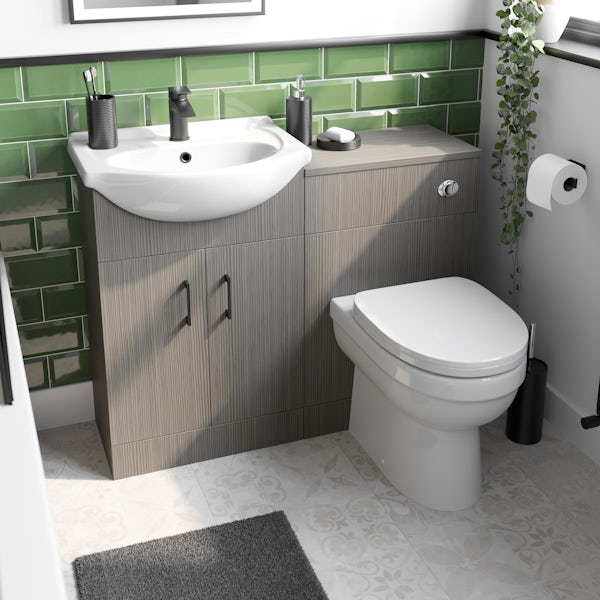 Orchard Lea avola grey furniture combination with black handle and Eden back to wall toilet with seat