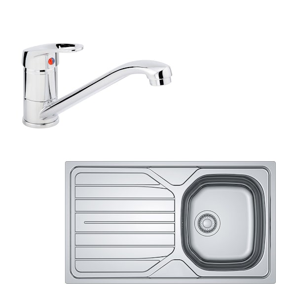 Basix stainless steel 1.0 bowl compact kitchen sink with polished satin inset kitchen tap