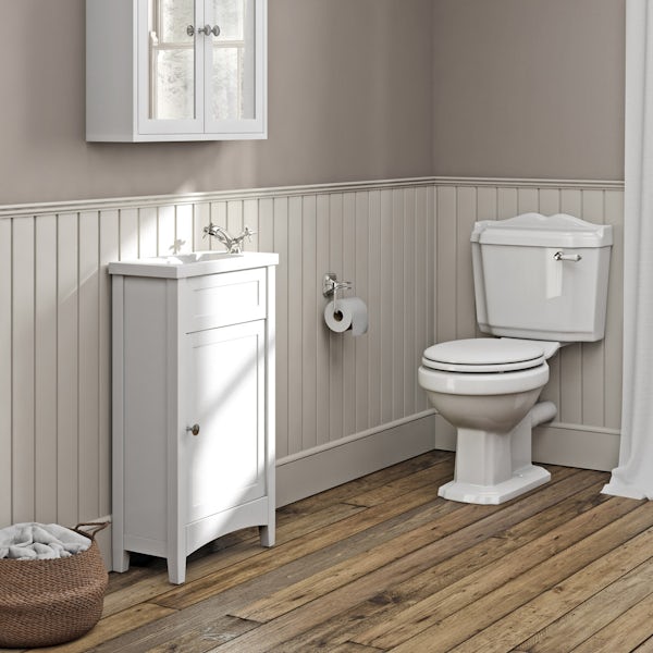 The Bath Co. Camberley white cloakroom unit with Traditional close coupled toilet with tap and waste