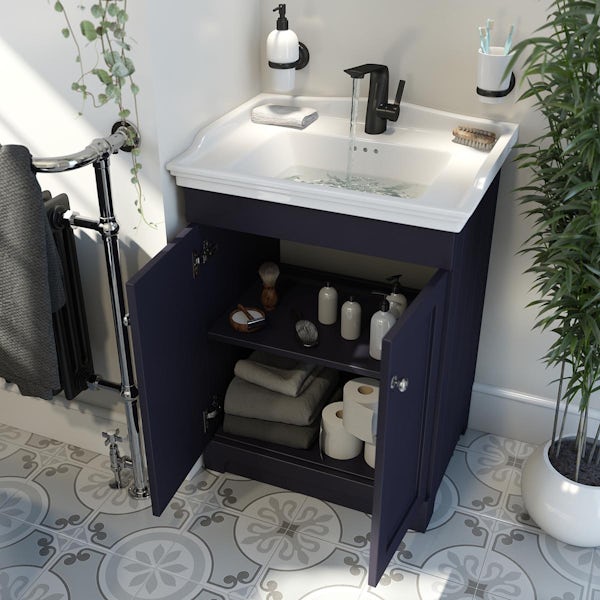The Bath Co. Ascot indigo floorstanding vanity unit and ceramic basin 600mm