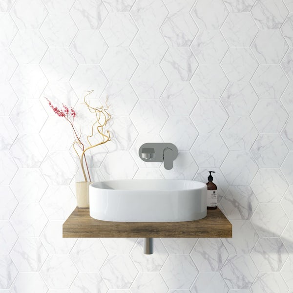 British Ceramic Tile Hex marble white matt tile 175mm x 202mm