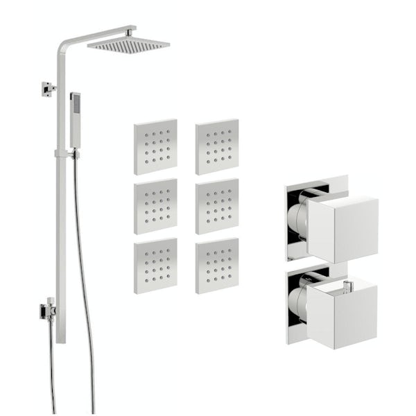 Mode Cooper twin thermostatic shower set with body jets and risker kit