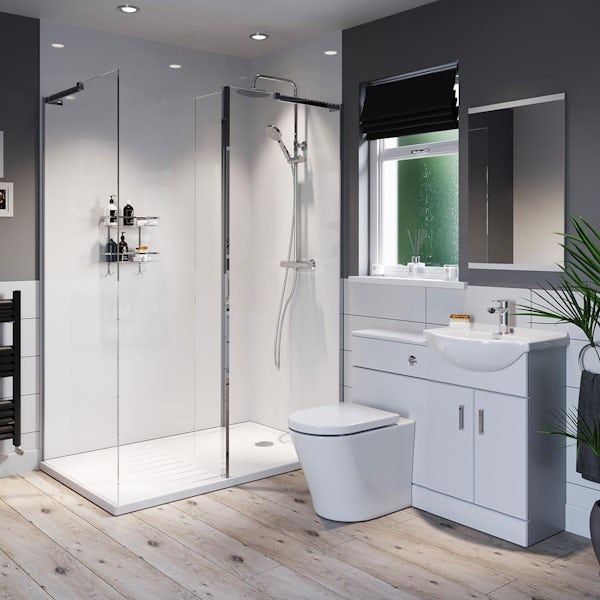 Orchard Eden white ensuite suite with 8mm frameless walk in shower enclosure and tray