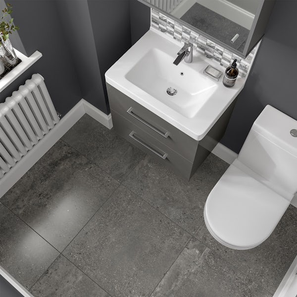 Michigan Dark Grey Stone Effect Matt, Dark Grey Tile Floor Bathroom
