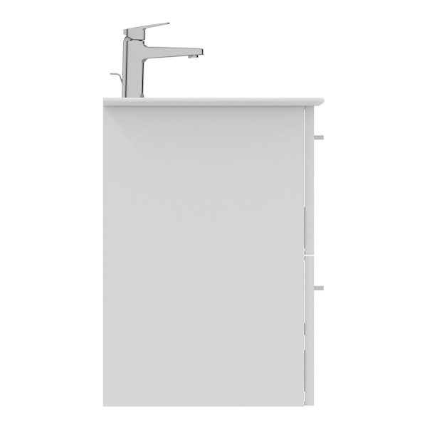 Ideal Standard i.life A matt white wall hung vanity unit with 2 drawers and brushed chrome handles 840mm