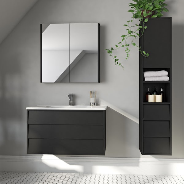 Mode Cooper Anthracite Black Furniture, Wall Hung Sink Vanity Unit Toilet Package