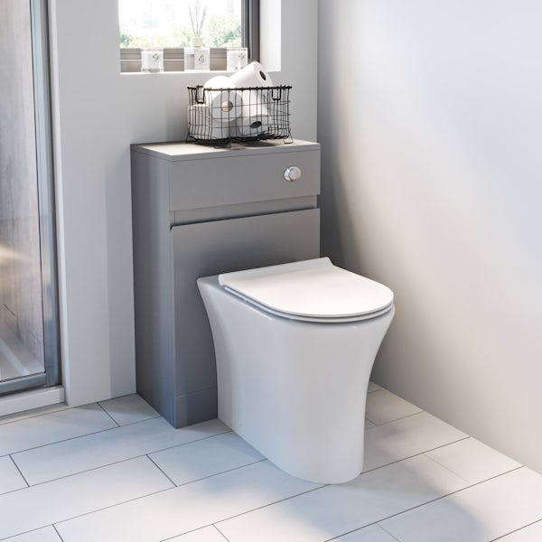 Mode Hardy slate matt grey back to wall unit and rimless toilet with soft close slim seat