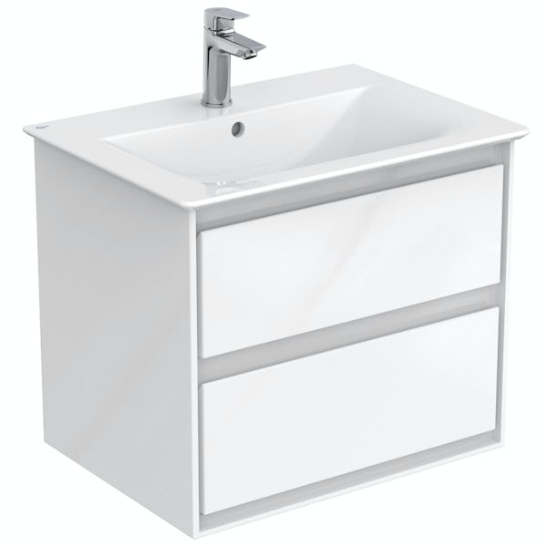 Ideal Standard Concept Air complete white furniture and right hand Idealform Plus shower bath suite 1700 x 800
