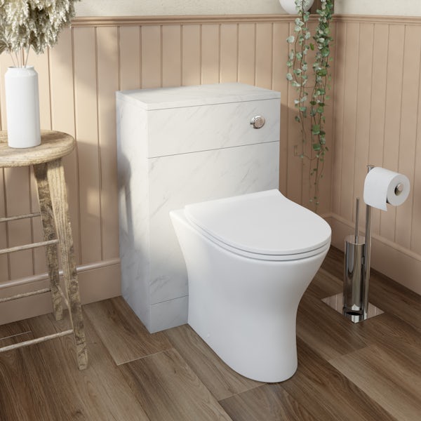 Orchard Lea marble slimline back to wall unit 500mm and Derwent round back to wall toilet with seat