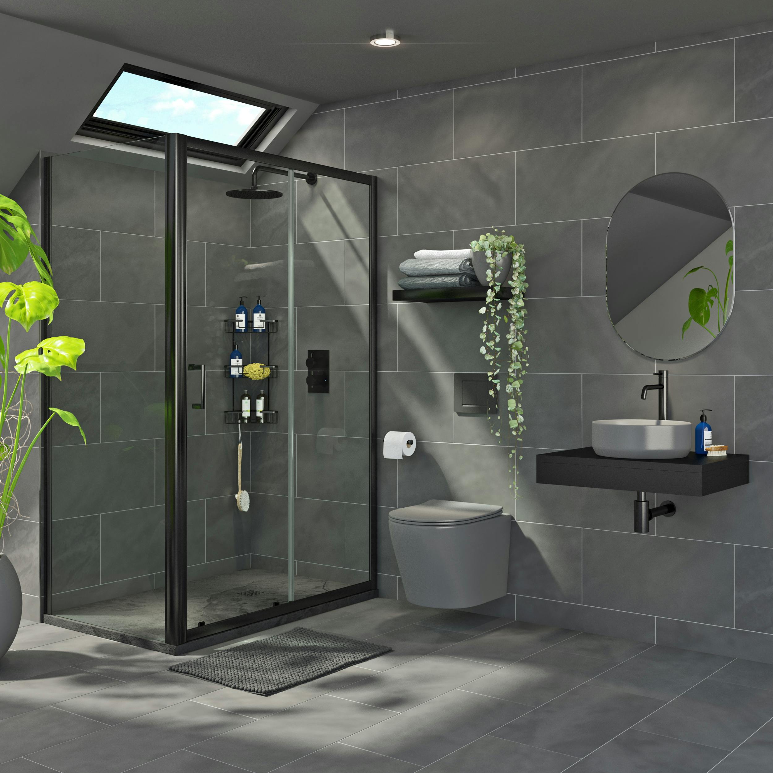 Mode Orion Complete Bathroom Suite With Contemporary Charcoal Grey Wall 