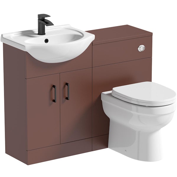 Orchard Lea tuscan red 1060mm combination with black handle and Eden back to wall toilet with seat