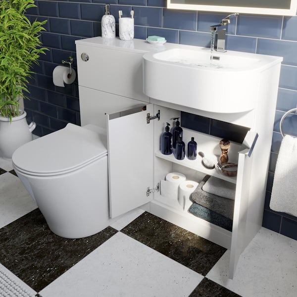 Mode Taw P shape gloss white right handed combination unit with back to wall toilet