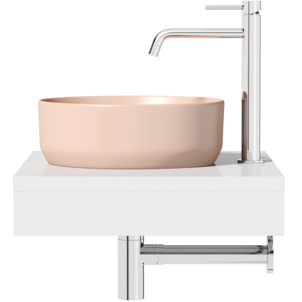 Artist Collection Lush Blush Light Pink round basin with countertop shelf