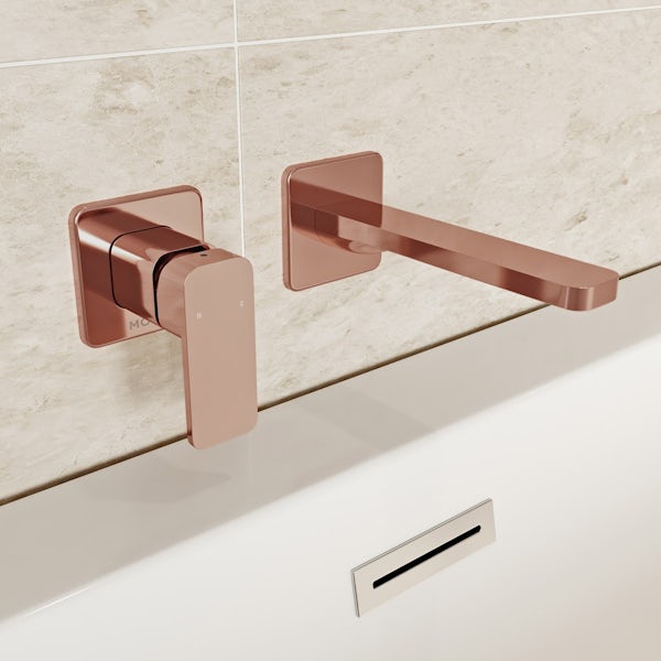 Mode Spencer square wall mounted rose gold bath mixer tap offer pack