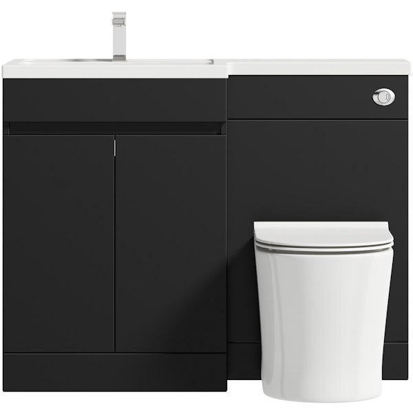 Mode Taw L shape matt black left handed handleless combination unit with back to wall toilet