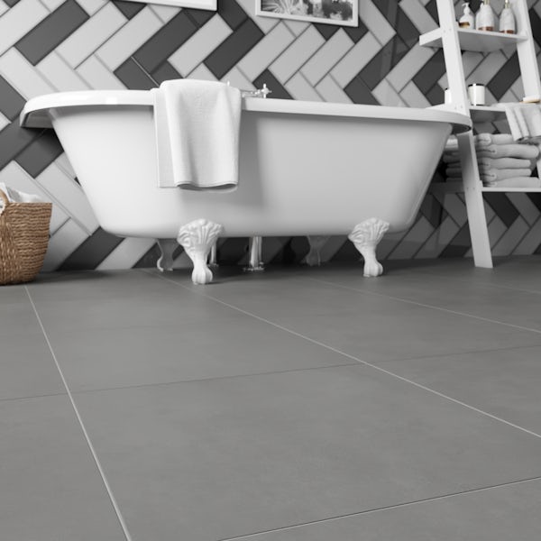 Granby grey flat stone effect matt wall and floor tile 457mm x 457mm