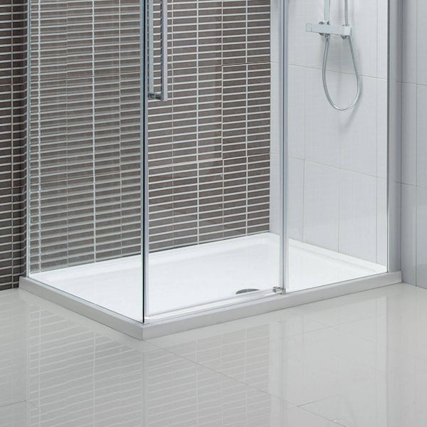 Mode 8mm walk in shower enclosure pack 1700 x 700 with Multipanel Linda Barker Bianca Luna shower wall panels