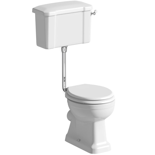 The Bath Co. Camberley cloakroom low level suite with white seat and washstand with basin