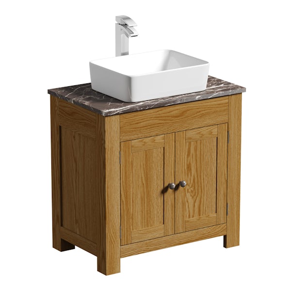 The Bath Co. Chester oak washstand with brown marble top and Ellis countertop basin 800mm